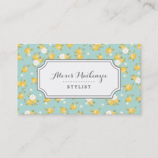 Cartão De Visita Impressão Floral Amarelo e Mint Chic