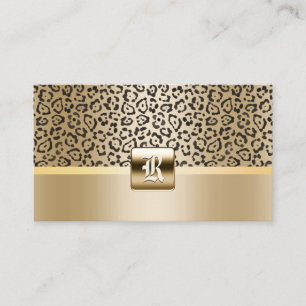 Cartão De Visita Impressão inicial Dourado do leopardo do monogram