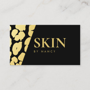Cartão De Visita Impressão Leopard Dourada de Skincare Elegante