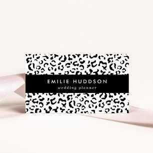Cartão De Visita Impressão Leopardo, Manchas Leopardo, Preto E Bran
