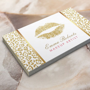 Cartão De Visita Impressão luxuoso do leopardo dos lábios Dourado