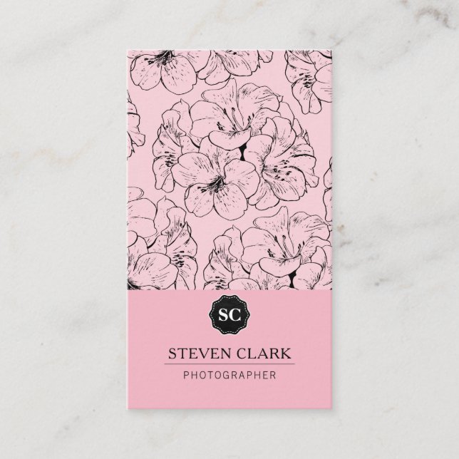 Cartão De Visita Impressão/Monograma (cor-de-rosa) (Frente)