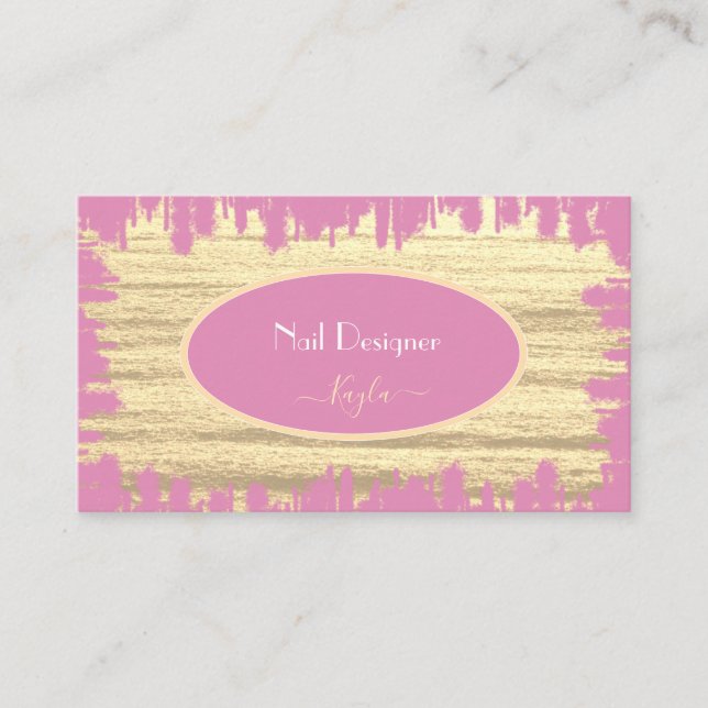 Cartão De Visita Impressão Nail Studio Unhas de Textura Rosa Modern (Frente)