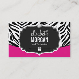Cartão De Visita Impressão Nail Technicic Black Pink Zebra Manicuri