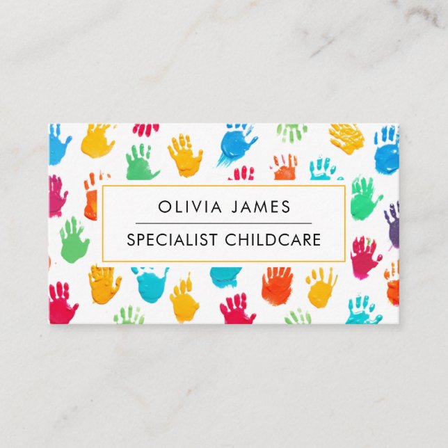 Cartão De Visita Impressões de Mão Babysitter Creche de Crianças (Frente)