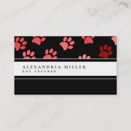 Cartão De Visita Impressões de pata animal | Preto branco e rosa