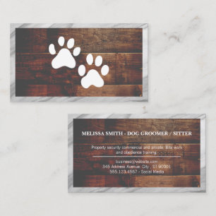 Cartão De Visita Impressões de pata de cães   Madeira   Marble