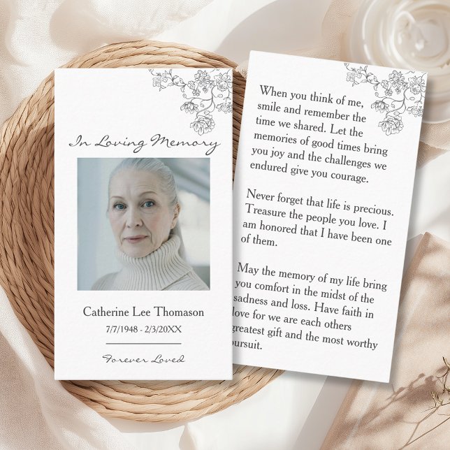 Cartão De Visita In Loving Memory Elegant Floral Photo Prayer Card (In Loving Memory Elegant Floral Photo Prayer Card
)