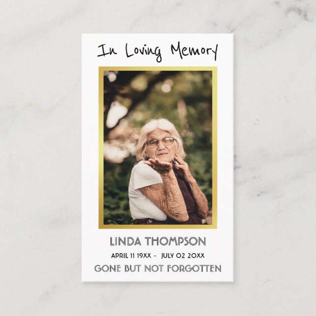 Cartão De Visita In Loving Memory Funeral Memorial Prayer Photo (Frente)