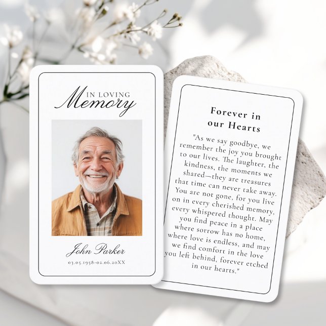 Cartão De Visita "In Loving Memory" Funeral Photo Prayer  ("In Loving Memory" Funeral Photo Prayer Business Card)