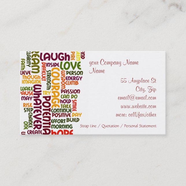 Cartão De Visita Incentivo inspirador do positivo das palavras #1 (Frente)