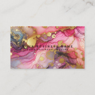 Cartão De Visita Incrível Aquarela de Tinta Álcool Rosa e Dourado