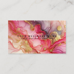 Cartão De Visita Incrível Aquarela de Tinta Álcool Rosa e Dourado B