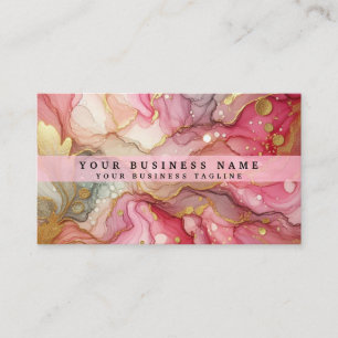 Cartão De Visita Incrível Aquarela de Tinta Álcool Rosa e Dourado B