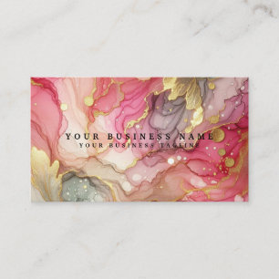 Cartão De Visita Incrível Aquarela de Tinta Álcool Rosa e Dourado B