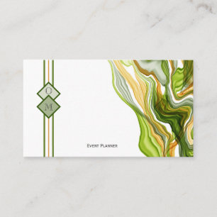 Cartão De Visita Incrível Monograma Dourado Verde Moderno, Tinta Ma