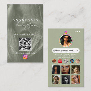 Cartão De Visita Influencer Beauty Unhas o Verde Sage da Mídia Soci