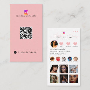 Cartão De Visita Influencer Photo Feed Social Media Código QR Rosa