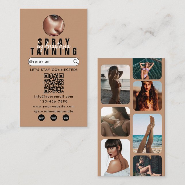 Cartão De Visita Influenciador Beauty Spray Tanning Salon Tan Fotos (Frente/Verso)