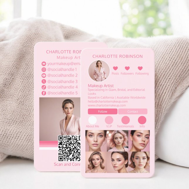 Cartão De Visita Influenciador de Maquiagem Rosa-Chic Beleza das Mí (Chic Pink Makeup beauty Social Media Influencer Business Card instagram)
