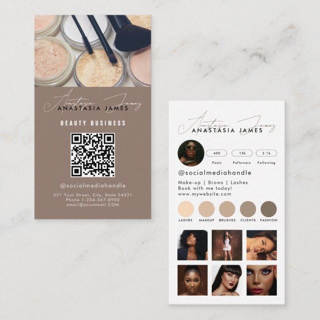 Cartão De Visita Influenciador Estheticista Mídia Social Código QR  (Frente/Verso)
