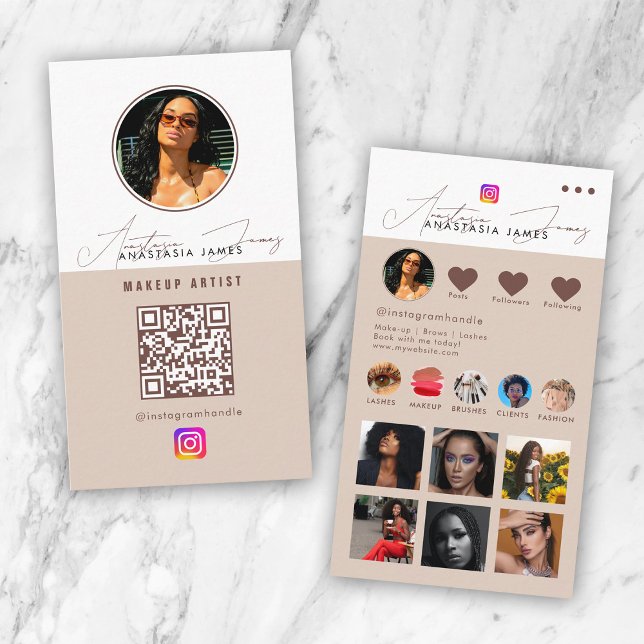 Cartão De Visita Influenciador Photo Feed Social Media Código QR Ne (Influencer Photo Feed Social Media QR Code Neutral Business Card)