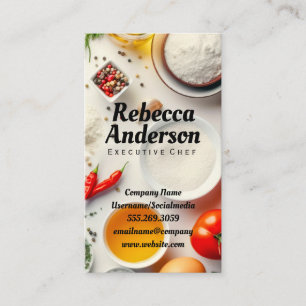 Cartão De Visita Ingredientes do cozinhar na Mesa branca Chef