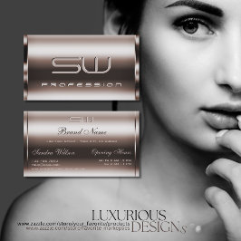 Cartão De Visita Iniciais 3D Douradas e Faux de Elegance Dark Rosa