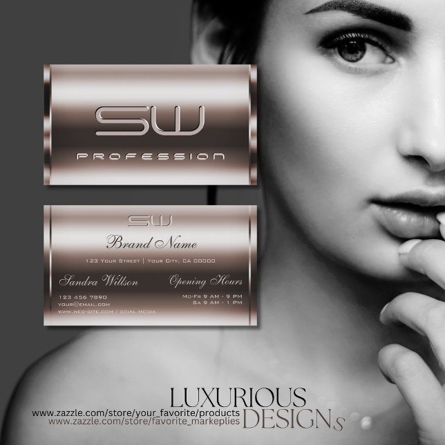 Cartão De Visita Iniciais 3D Douradas e Faux de Elegance Dark Rosa  (Criador carregado)