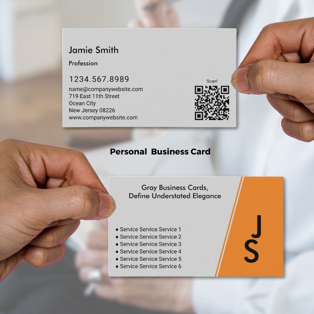 Cartão De Visita Iniciais Assimétricos Modernos Cinza e Preto Pesso (Modern Asymmetric Initials Gray & Black Personal Business Card)