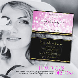 Cartão De Visita Iniciais de Borda Dourada, , Luminosa Rosa Luxuosa