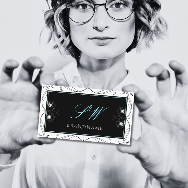 Cartão De Visita Iniciais de Diamantes Brancos Brancos Ornamentais (Criador carregado)