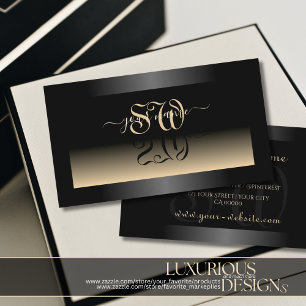 Cartão De Visita Iniciais de Gradiente de Creme Preto Elegante Shim