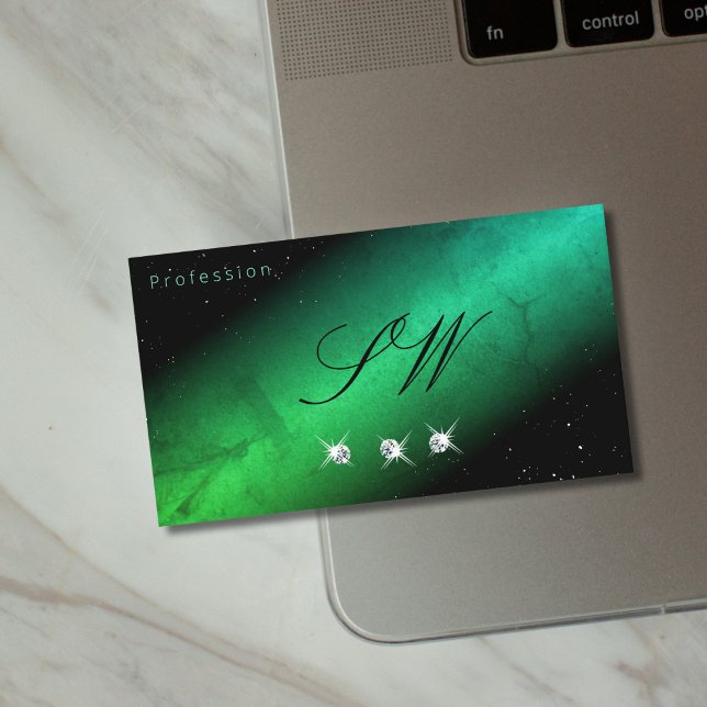 Cartão De Visita Iniciais de Joias Negras com Espumantes (Criador carregado)