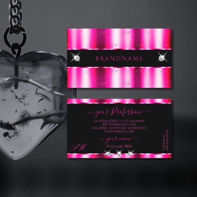 Cartão De Visita Iniciais de Joias Pretas Sparkle de Mão Vermelha-R (Criador carregado)