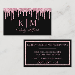 Cartão De Visita Iniciais de Monograma com Largura Rosa em Preto