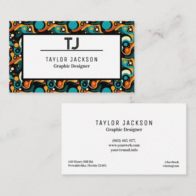 Cartão De Visita Iniciais de Monograma de Padrão de Abstrato legal (Frente/Verso)