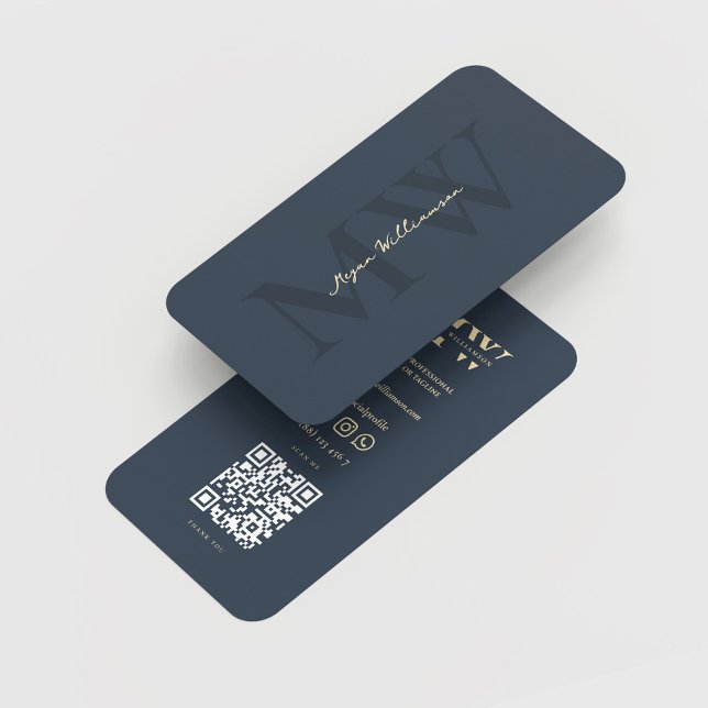 Cartão De Visita Iniciais de Monograma Moderno Azul Escuro Profissi (Modern Monogram Initials Professional Dark Blue Business Card
)