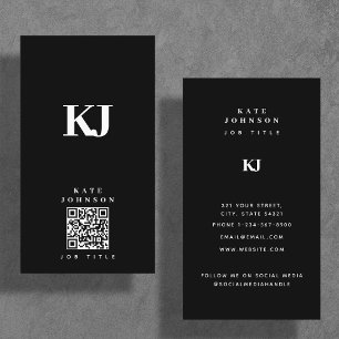 Cartão De Visita Iniciais de Monograma Sólido Moderno Código QR Pre