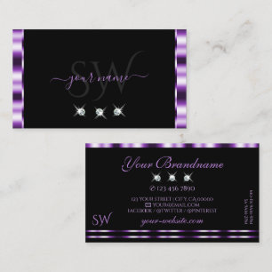 Cartão De Visita Iniciais de na moda Purple Black Sparaking Diamant