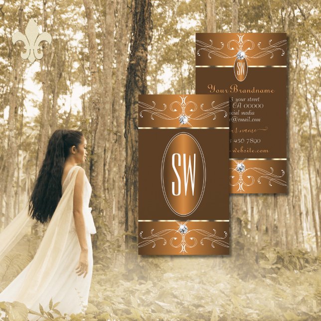 Cartão De Visita Iniciais de Ornamentados de laranja castanho-claro (Criador carregado)