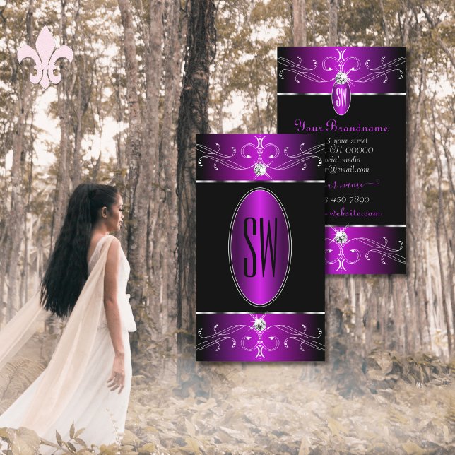 Cartão De Visita Iniciais de Ornamentados Pretos Majestosos (Criador carregado)