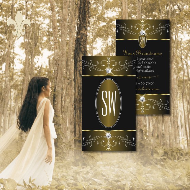 Cartão De Visita Iniciais de ornamentos de Ornamentados Dourados e  (Criador carregado)