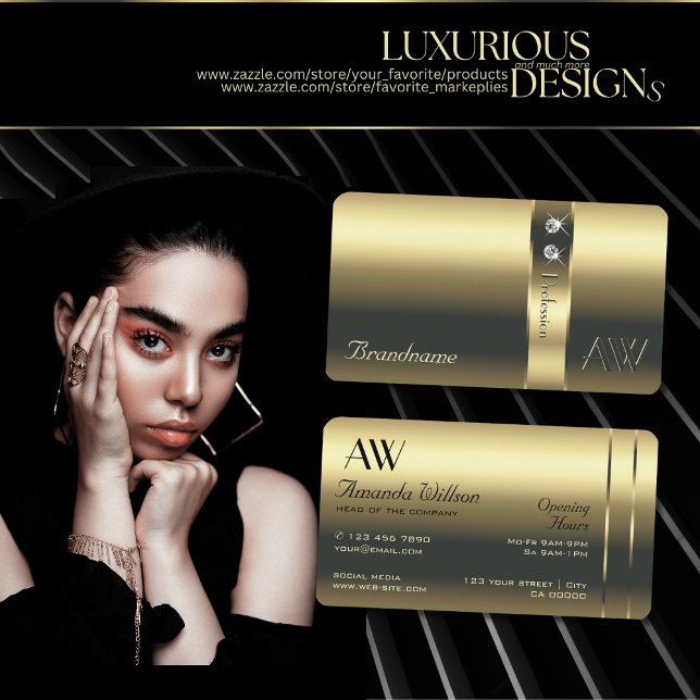 Cartão De Visita Iniciais de Ouros Brilhantes Decorativos Dourados  (Criador carregado)