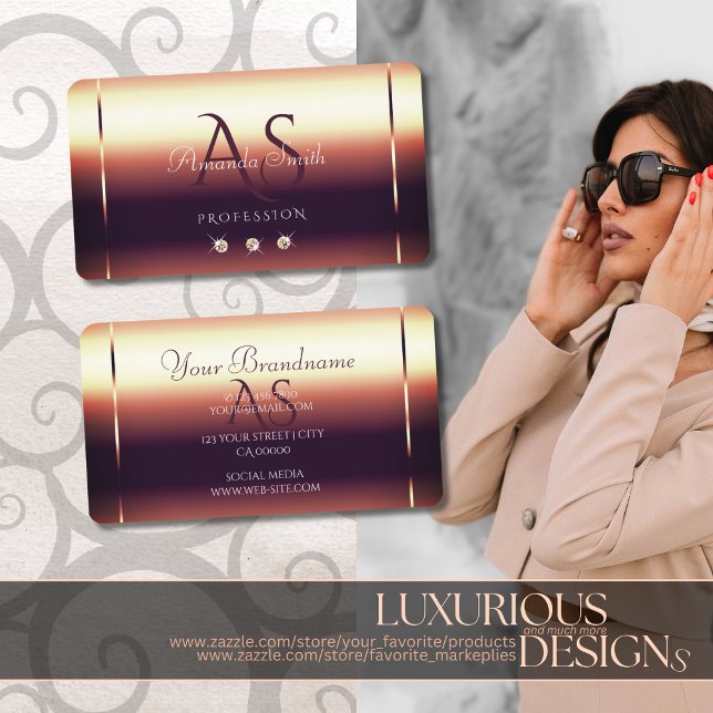 Cartão De Visita Iniciais de Ouros de Ouros de Ótica Dourada brilha (Criador carregado)