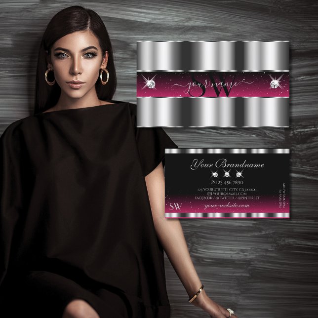 Cartão De Visita Iniciais de Ouros Estimulantes Pretos, Rosa, de Pr (Criador carregado)