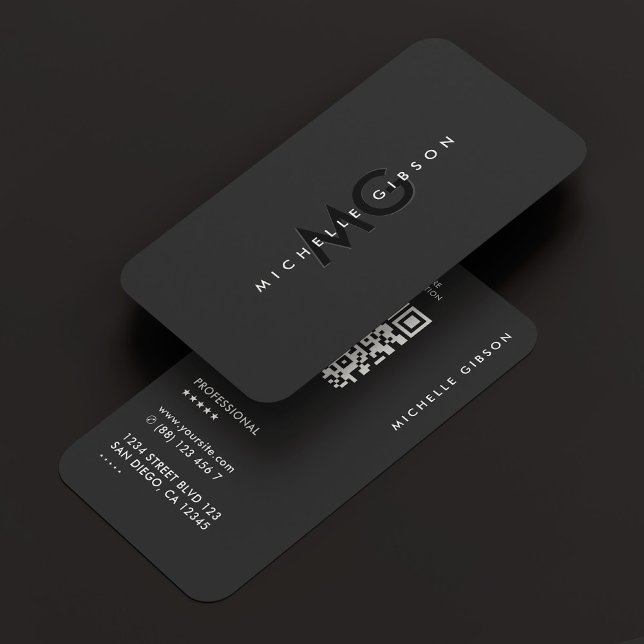 Cartão De Visita Iniciais de preto mínimo profissional simples (Simple Professional Minimal Modern Black Initials Business Card
)