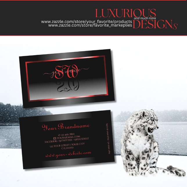 Cartão De Visita Iniciais de quadros vermelhos de gradiente preto e (Criador carregado)