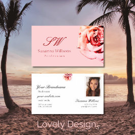 Cartão De Visita Iniciais de Rosas claro simples e Rosa bonito