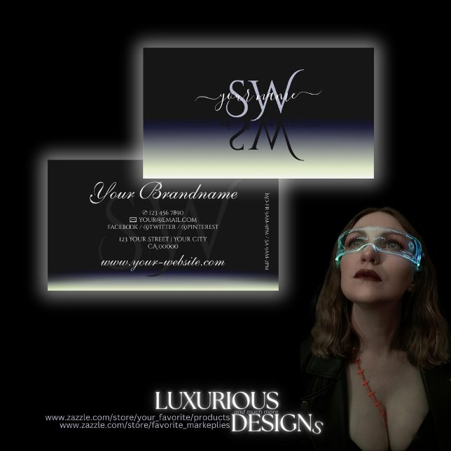 Cartão De Visita Iniciais de Sombra Gradientes Brancos Gradientes A (Criador carregado)